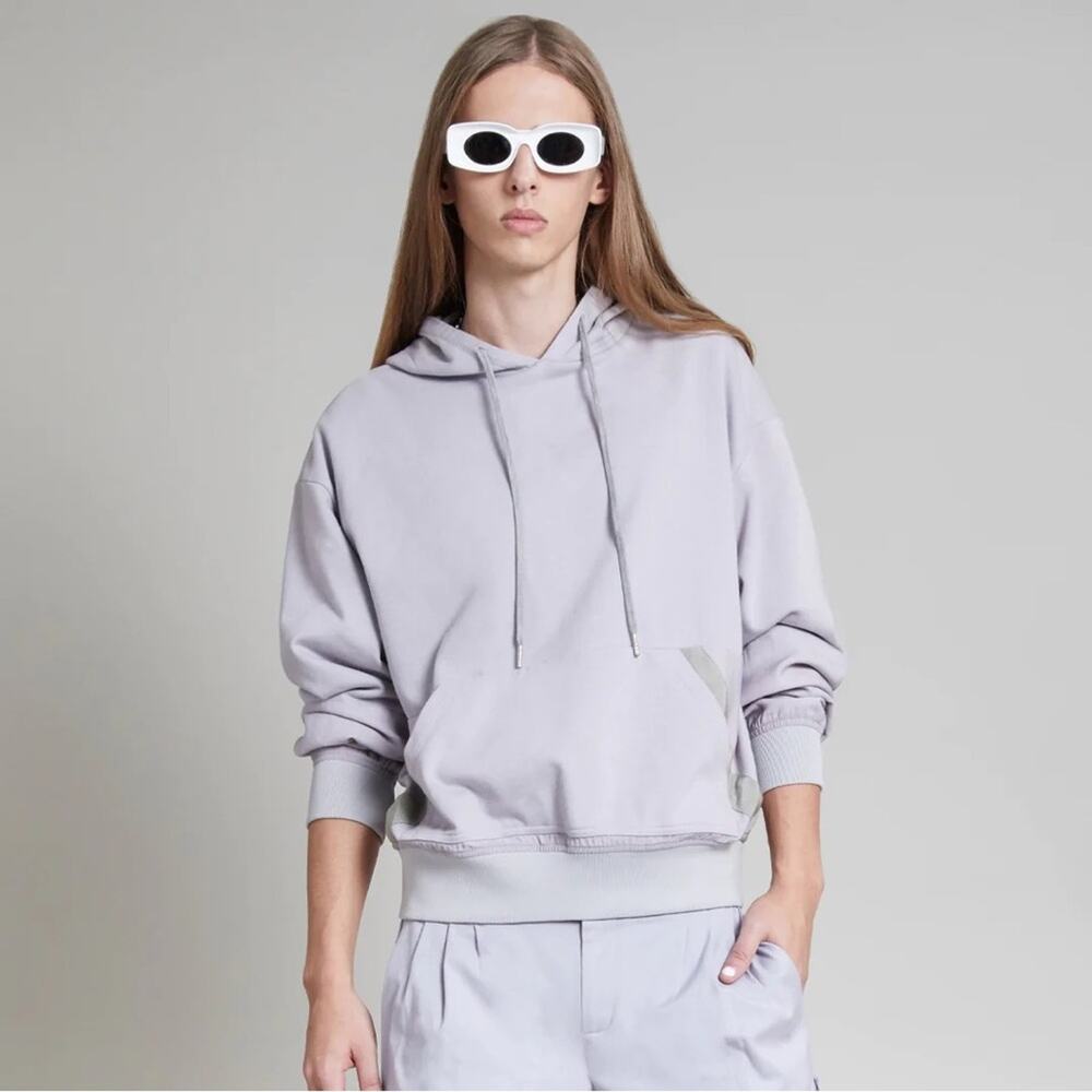 NWT JACQ Julian Mixed Media Pullover Hoodie in Lilac Hint Size M